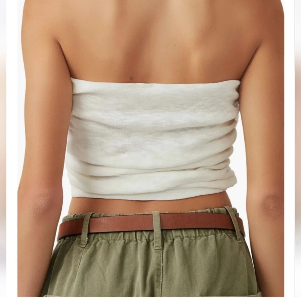 Free People cream white strapless ruched side crop top